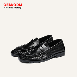 Mocasines Retro Personalizados OEM para Hombre, Parte Superior de Cuero Vacuno de Primera Calidad, Suela Goodyear, Punta Puntiaguda, Sin Cordones, Zapatos de Oficina para Negocios - Product Image 1