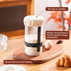 New Glass Square 24oz Sourdough <b>Starter</b> Jar Set with Date Marked Feeding Band Thermometer Sewn Cloth Cover and Metal Lid - Product Image 4
