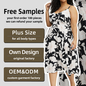 Robe <span class=keywords><strong>grande</strong></span> <span class=keywords><strong>taille</strong></span> pour femmes, robe d'été à imprimé floral, robe mi-longue à bretelles spaghetti, robe camisole, fabrication OEM ODM sur mesure, robes pour femmes - Product Image 2