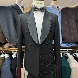 Costume <span class=keywords><strong>Homme</strong></span> Sur Mesure Nouveau, Costume de Mariage 3 Pièces Orné de Cristaux Perles, pour Performance Marié. Veste <span class=keywords><strong>Homme</strong></span> Costume <span class=keywords><strong>Italien</strong></span> de Haute Qualité - Product Image 2