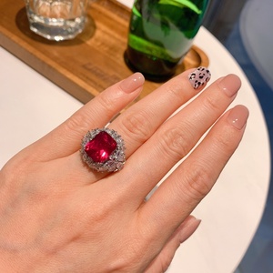<b>Dainty</b> Vintage Jewelry Eco-friendly Copper 10*12mm Red Corundum Zircon Women Trendy <b>Rings</b> for Feminine Daily Elegance - Product Image 4