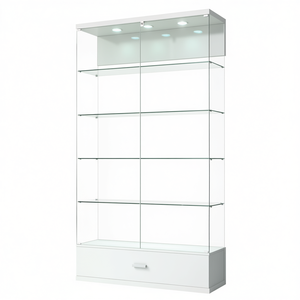Vitrina Moderna de Vidrio 120x40x210cm Blanco Brillante con Cajón e Iluminación LED - Product Image 2