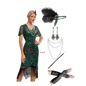 Robe des années 20, style <span class=keywords><strong>Charleston</strong></span>, pour le Grand Gatsby, Downton Abbey, invitées de mariage, demoiselles d'honneur, costumes de performance artistiques pour femmes - Product Image 1