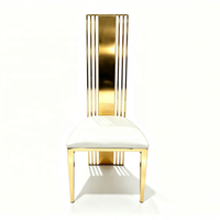 Chaise de Mariage Luxe à Dossier Haut en Acier Inoxydable Doré, Cadre Rayé Contemporain, Siège de Marié en Similicuir Blanc
