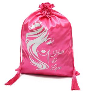Sacs en satin personnalisés avec logo pour emballage de perruques, pochettes à bijoux avec pompon, extensions capillaires – Vente en gros - Product Image 5