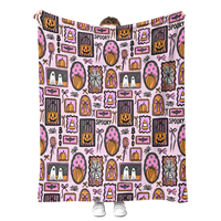 Couverture en flanelle douce à motifs de citrouilles, fantômes et nœuds pour l'automne et Halloween, avec impressions personnalisées sans couture