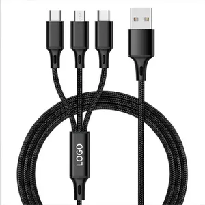 Wholesale High Quality Nylon Braided 3 In 1 Micro Nylon Usb Type C Charger Cable Fast Charging Mobile Phone Cables