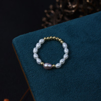 Elastischer Schnurring mit Natürlichen Süßwasserperlen, Stapelbare Perlenringe für Damen, Schmuck Großhandel ab Lager