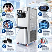 Machine à glace molle professionnelle 3 saveurs 2000W en acier inoxydable sur pied 110V pour snack-bar et yaourtière