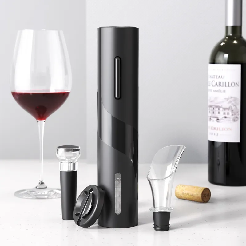 Yeni güzel ambalaj 4In1 elektrikli şarap şişesi açacağı hediye seti folyo kesici ile şarap tıpa şarap koruyucu