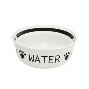 Tazón de Agua para Mascotas de Cerámica, 0.6 L, Blanco con Huellas de Patas Negras, para Perros y Gatos - Product Image 2