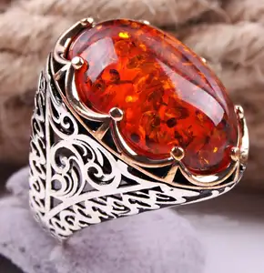 Vintage Men Arabian Jewelry Style Classic Antique Silver Plated Arabic Man Red Agate Engagement Wedding Band Ring