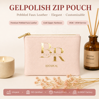 Pochette à monnaie carrée en cuir PU avec logo imprimé personnalisé, fermeture éclair dorée en forme de L, sac d'emballage pour vernis à ongles