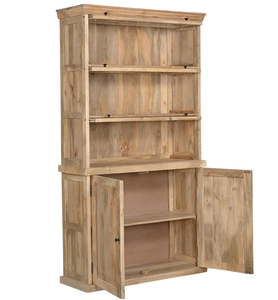 Premium Brown Solid Wood Display Cabinet with Glass Folding Doors and Spacious Folding Compartments <b>Rustic</b> Luxury Storage - Product Image 2