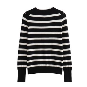 女性のためのストライプの黒と白のカーディガン秋のルーズセーターニットコート冬のショートカーディガン女性のための暖かい - Product Image 5
