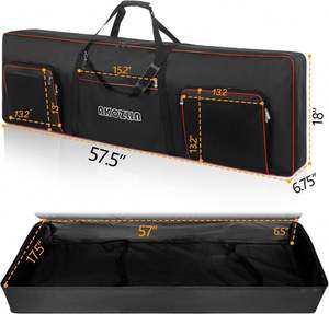 Échantillon gratuit : Sac pour clavier 61 touches avec 4 poches pour accessoires de clavier, 6 pieds de maintien et 3 poches avant pour câbles et partitions - Product Image 2
