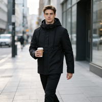 Veste Rembourrée Homme Capuche Polyester Coupe-Vent Hiver Logo Personnalisé