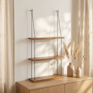 Étagères murales rustiques en bois à double niveau <span class=keywords><strong>avec</strong></span> design triangulaire en <span class=keywords><strong>corde</strong></span> pour plantes - Product Image 1