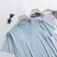 T-shirt d'été pour homme, col rond, fin, sans couture, manches courtes, 100% coton, haute élasticité, séchage rapide, anti-rides, formel, pour la course à pied