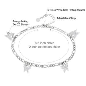 KRKC 4 millimetri In Acciaio Inox 18k <span class=keywords><strong>Oro</strong></span> Argento Riempito Farfalla <span class=keywords><strong>Cavigliera</strong></span> Commercio All'ingrosso Dei Monili Figaro Cuban Link Farfalla Braccialetto di Caviglia - Product Image 2
