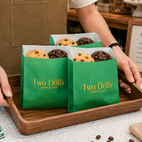 Sac en papier kraft biodégradable et recyclable, imprimé avec logo personnalisé, résistant à la graisse, pour donuts, pain, biscuits, macarons, desserts, fond pointu