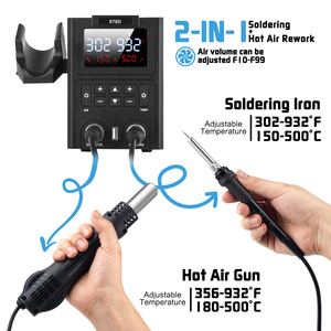 Estación de Soldadura 2 en 1 con Pantalla LED 987d Directo de Fábrica, Función de Reposo, y 3 Boquillas de Pistola de Aire con Soporte Magnético - Product Image 4
