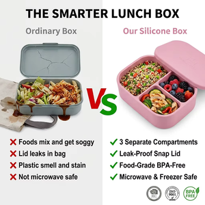 Boîte à lunch multifonctionnelle en silicone avec couvercle, récipient de stockage alimentaire pour la <span class=keywords><strong>cuisine</strong></span>, anti-fuite, boîte à lunch bento à 3 compartiments pour enfants - Product Image 3