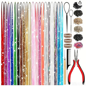 Extensions de cheveux en PET multicolores FUJIA, mèches colorées avec fil doré, effet laser, 200g - Product Image 2