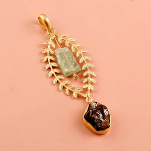 Pendentif en argent sterling 925 avec pierres précieuses, kyanite naturelle, améthyste, grenat, pierres précieuses brutes plaqué or, bijoux anciens - Product Image 2