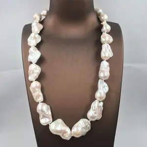 16-24 Inch Nature Biggest AAA Baroque Freshwater Pearl Choker Necklace Pearl Size 15-20 Mm 925 Silver Clasp