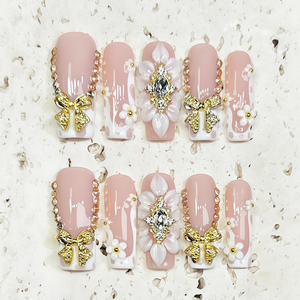 <span class=keywords><strong>Manicura</strong></span> <span class=keywords><strong>Francesa</strong></span> Hecha a Mano <span class=keywords><strong>con</strong></span> Flores Tridimensionales y Mariposas, Decorada <span class=keywords><strong>con</strong></span> Diamantes, Desmontable, para Blanquear las Uñas - Product Image 1