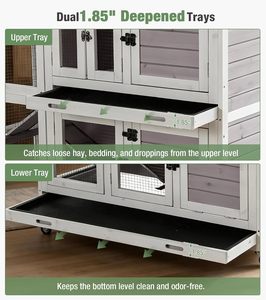 Cages à cochons d'Inde à deux niveaux, pour intérieur et extérieur, avec niche pour lapins, anti-rongeurs, ventilées, rampe, porte pliable, toit résistant aux intempéries, verrouillable - Product Image 3