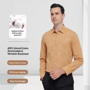 <span class=keywords><strong>Camicia</strong></span> Casual da Uomo Personalizzabile in Cotone Pima con Texture <span class=keywords><strong>Lino</strong></span> <span class=keywords><strong>Arancione</strong></span>, Antipiega, Stile Anni '60 - Product Image 1