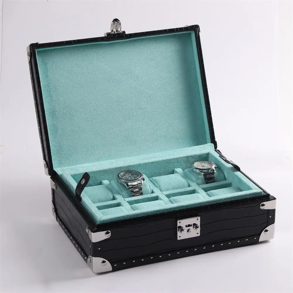 Luxus High End Herren Damen Echt leder Uhr Travel Box Trunk für 8 Uhren Display Lagerung