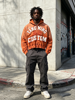 Fabrication OEM de vêtements : Sweat à capuche zippé personnalisé avec broderie appliquée, épais, délavé à la pierre, coupe courte et effet usé