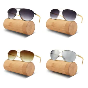 Gafas de Sol de templo de madera con marco de Metal 2023, gafas de sol de doble haz para conducir al aire libre, gafas de sol para hombres y mujeres