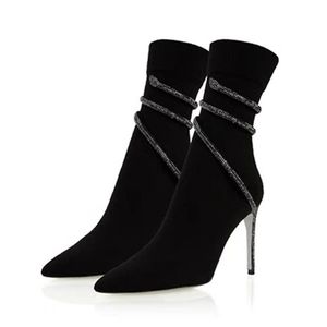 New Stretchy Knitted Material Pointed Toe Ankle Wrap Heel 2025 <b>Socks</b> <b>Boots</b> for Women - Product Image 1