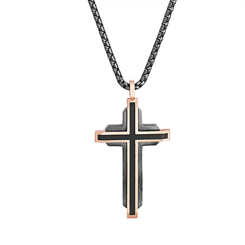 Yiwu Meise Rose Gold and Gunmetal Plated Stainless Steel Two-Tone Fancy Cross Necklace Chain