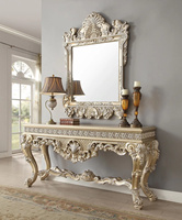 Console de luxe en bois artisanal sur mesure, fabriquée à la main, avec miroir, ensemble de table console en bois sculpté, très demandée