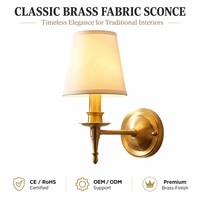 Applique Murale LED Moderne de Luxe, Abat-jour en Tissu Cuivre, Lumière Blanc Chaud Dimmable pour Chambre et Salon, Douille E14, Ampoule Non Incluse