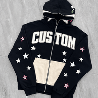 Sweat à capuche oversize zippé unisexe décontracté 100% coton avec imprimé graphique étoile universitaire, poches color block, style streetwear skater