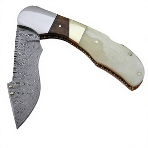Back Lock Customized Damascus Steel Blade Straight Pocket <b>Knife</b> camel <b>bone</b> rose wood <b>Handle</b> Leather Sheath Outdoor Use OEM DIY - Product Image 1