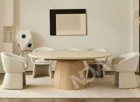 Table à manger ovale beige crème moderne avec pieds en bois massif, meubles de salle à manger pour la maison