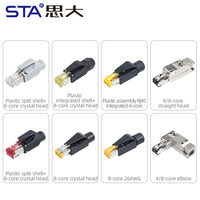 Kabel Ethernet Merah/Kuning RJ45 Tanpa Crimp 4 8 Pin Logam Plastik Cat5e Cat6 Konektor Profinet Penembus