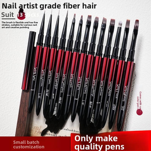 Red Black Metal Handle Nail Brush Soft Nylon Ombre Liner Long <b>Builder</b> Gel Brush for Multifunction Nail Art - Product Image 1