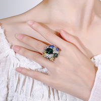 Bague imposante et colorée en zircone cubique, coupe ovale, grand cluster de fleurs en CZ, style jardin, bijoux de déclaration pour mariage et fête