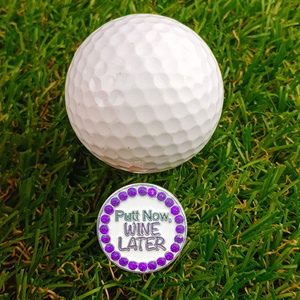 Marqueur <span class=keywords><strong>de</strong></span> balle <span class=keywords><strong>de</strong></span> <span class=keywords><strong>golf</strong></span> en métal portable avec clip pour chapeau, motif '<span class=keywords><strong>Putt</strong></span> Now Wine Later', accessoires <span class=keywords><strong>de</strong></span> <span class=keywords><strong>golf</strong></span> amusants - Product Image 4