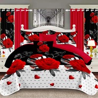 Ensemble de taies d'oreiller et couvre-lit en polyester bleu à imprimé floral pour mariage et hôtel, style européen et américain, 100TC >10 pièces