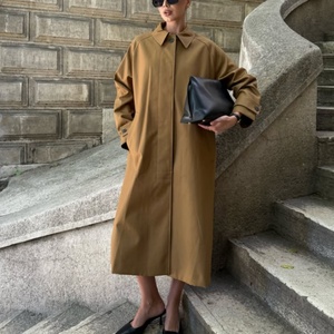 Nouvelle collection printemps : Veste élégante pour femme, coupe longue, épaules tombantes, coupe-vent 100 % nylon, col à revers, coupe droite, résistante au vent - Product Image 1