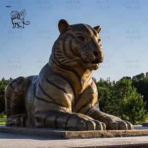 Sculpture de jardin extérieure en métal grandeur nature BLVE Custom Zoo Project, statue de tigre couché en bronze. - Product Image 2